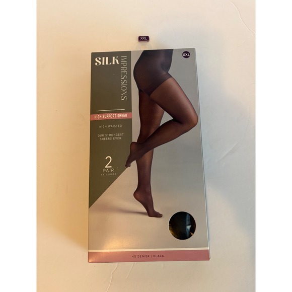 Silk Impressions Accessories - Silk Impressions High Support Sheer Tights 2 Pair XXL Black High Waisted